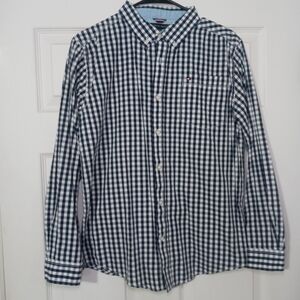 Tommy Hilfiger Blue/White Checked Long Sleeve Button Down Classic Shirt Boys XL